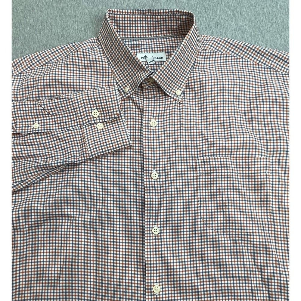 Peter Millar Shirts Mens XL Check 100% Cotton Blend Stretch‎ Button Down